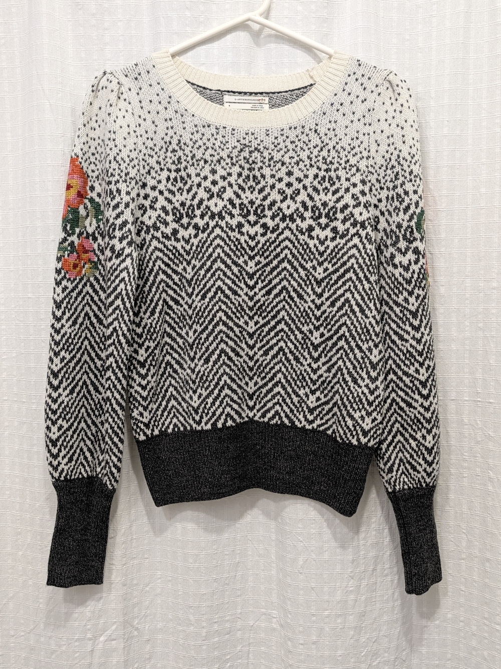 Anthropologie Woman's Karolina Wool Blend Sweater Animal Print With Embroidery S